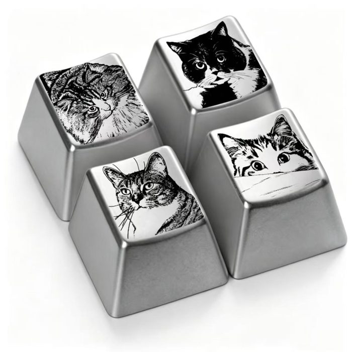 Laser Engraved Zinc Alloy Metal Keycap, Anime Character & Cute Cat Sketch Pattern Cherry Profile Artisan Keycap Compatible With Cherry MX Gateron Kailh All MX Mechanical Keyboard Switches - Image 6