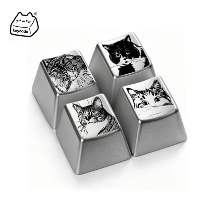 Laser Engraved Zinc Alloy Metal Keycap, Lovely Pet Cat Pattern Cherry Profile Key Cap Compatible With Cherry MX Gateron Kailh All MX Mechanical Keyboard Switches