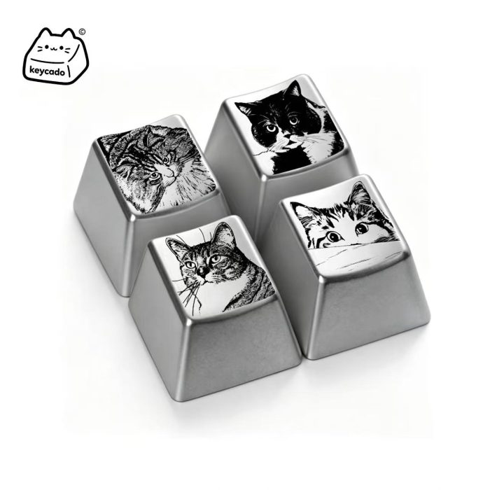 Laser Engraved Zinc Alloy Metal Keycap, Lovely Pet Cat Pattern Cherry Profile Key Cap Compatible With Cherry MX Gateron Kailh All MX Mechanical Keyboard Switches - Image 2