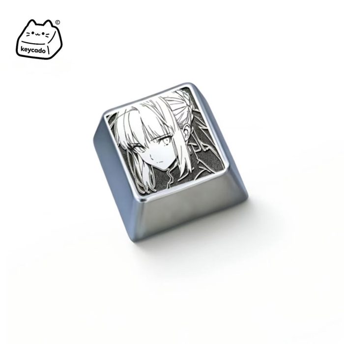 Laser Engraved Zinc Alloy Metal Keycap, Fate Grand Order Saber Pattern Cherry Profile Key Cap Compatible With Cherry MX Gateron Kailh All MX Mechanical Keyboard Switches