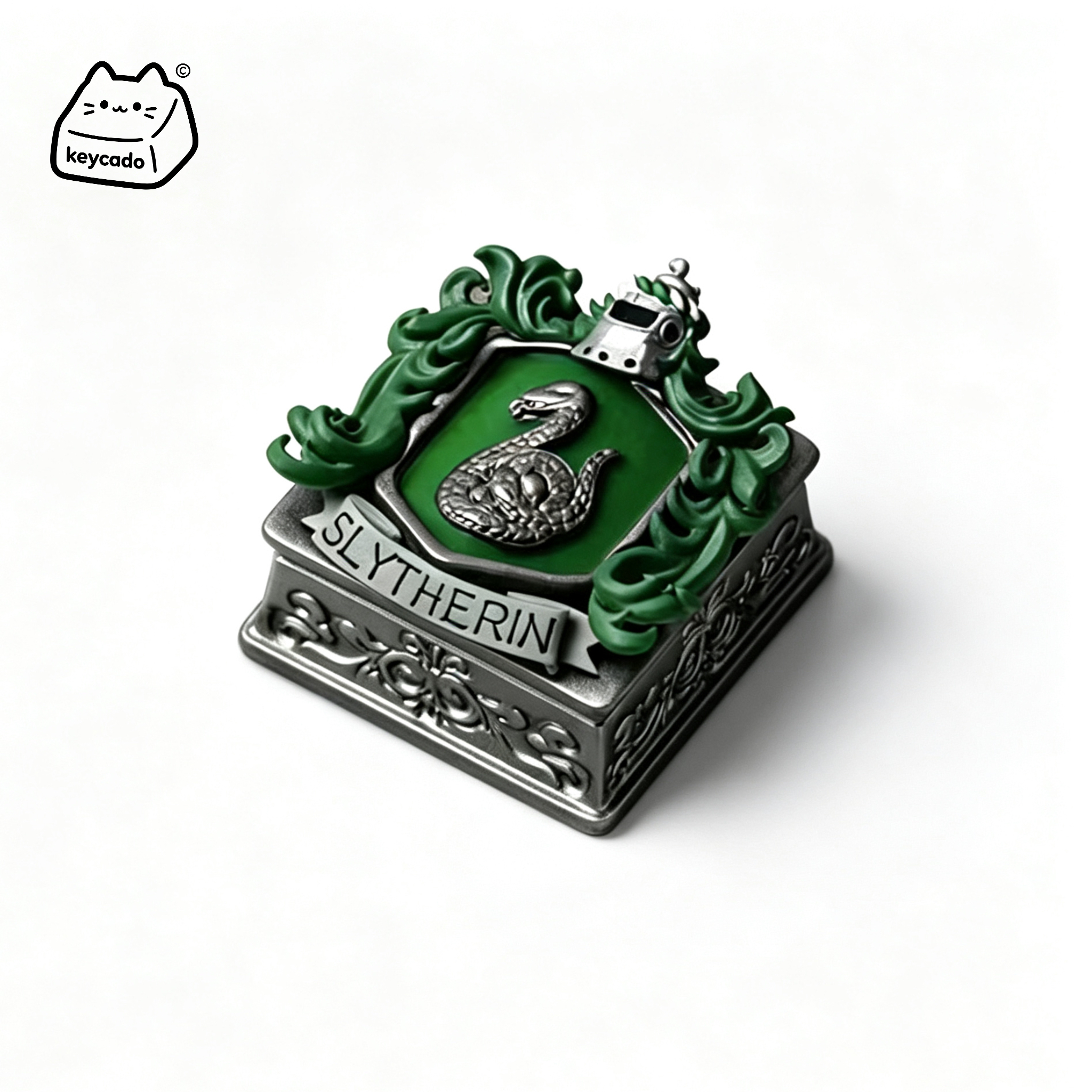 3D Sculpted Artisan Keycap, Slytherin Hogwarts Harry Potter House Crest Handmade Figure Keycap Compatible with All MX Mechanical Keyboard Switches - Image 1