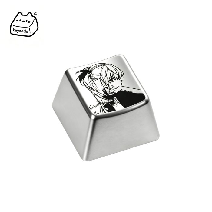 Laser Engraved Zinc Alloy Metal Keycap, Neon Genesis Evangelion Asuka Pattern Cherry Profile Key Cap Compatible With Cherry MX Gateron Kailh All MX Mechanical Keyboard Switches - Image 1
