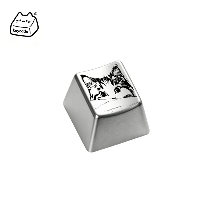Laser Engraved Zinc Alloy Metal Keycap, Lovely Pet Cat Pattern Cherry Profile Key Cap Compatible With Cherry MX Gateron Kailh All MX Mechanical Keyboard Switches - Image 1