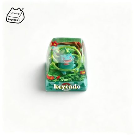 Transparent Resin Artisan Keycap, Bulbasaur Pokemon Mini Diorama Handmade Keycap Compatible with All MX Mechanical Keyboard Switches