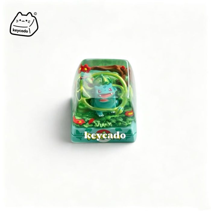 Transparent Resin Artisan Keycap, Bulbasaur Pokemon Mini Diorama Handmade Keycap Compatible with All MX Mechanical Keyboard Switches
