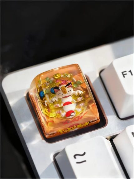 Transparent Resin Artisan Keycap, Meowth Pokemon Mini Diorama Handmade Keycap Compatible with All MX Mechanical Keyboard Switches