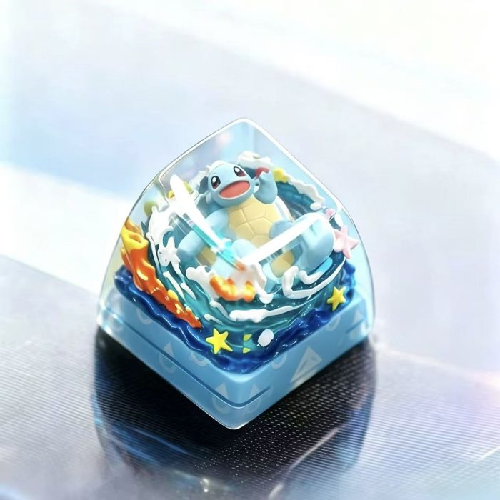 Transparent Resin Artisan Keycap, Squirtle Pokemon Mini Diorama Handmade Keycap Compatible with All MX Mechanical Keyboard Switches - Image 3