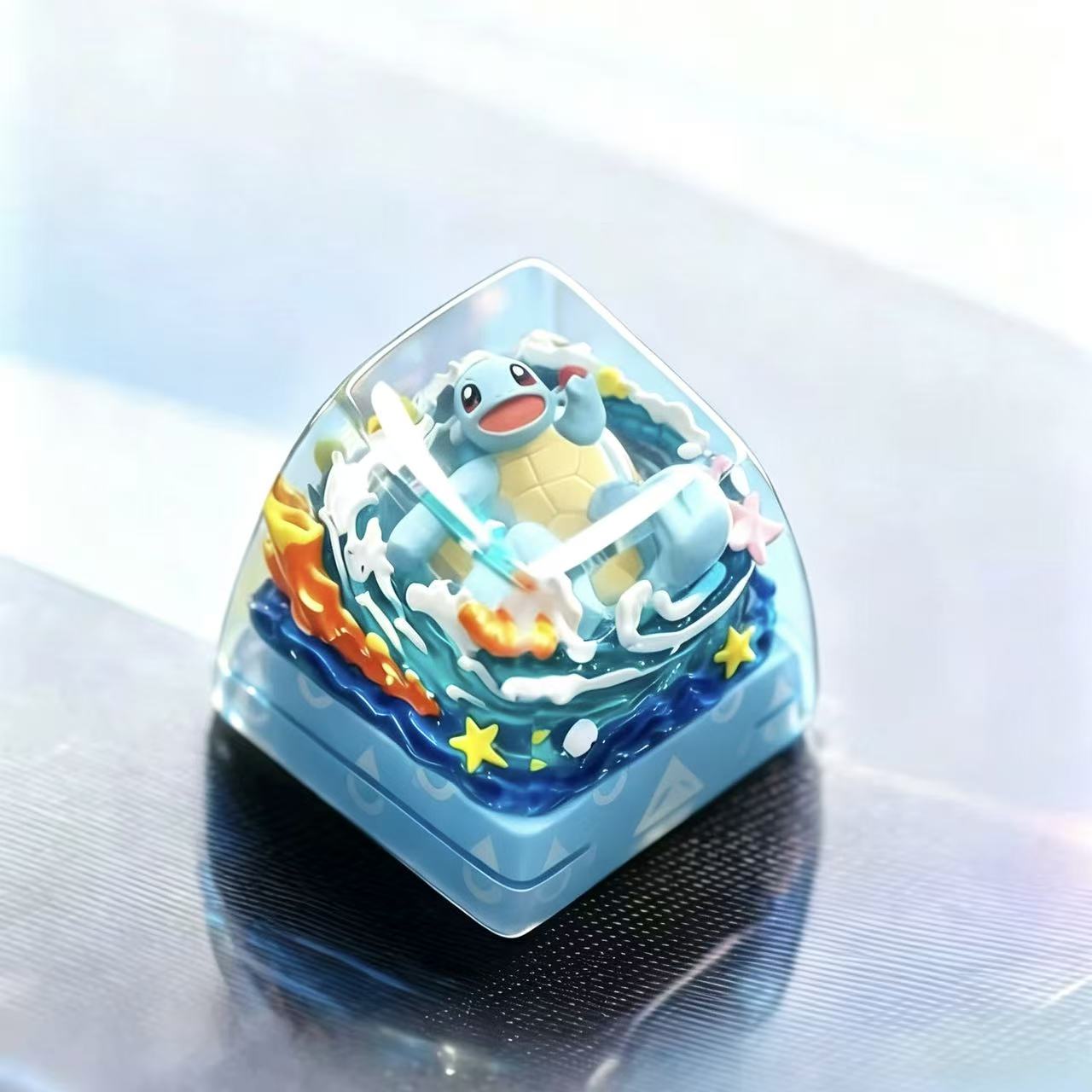 Transparent Resin Artisan Keycap, Squirtle Pokemon Mini Diorama Handmade Keycap Compatible with All MX Mechanical Keyboard Switches - Image 3