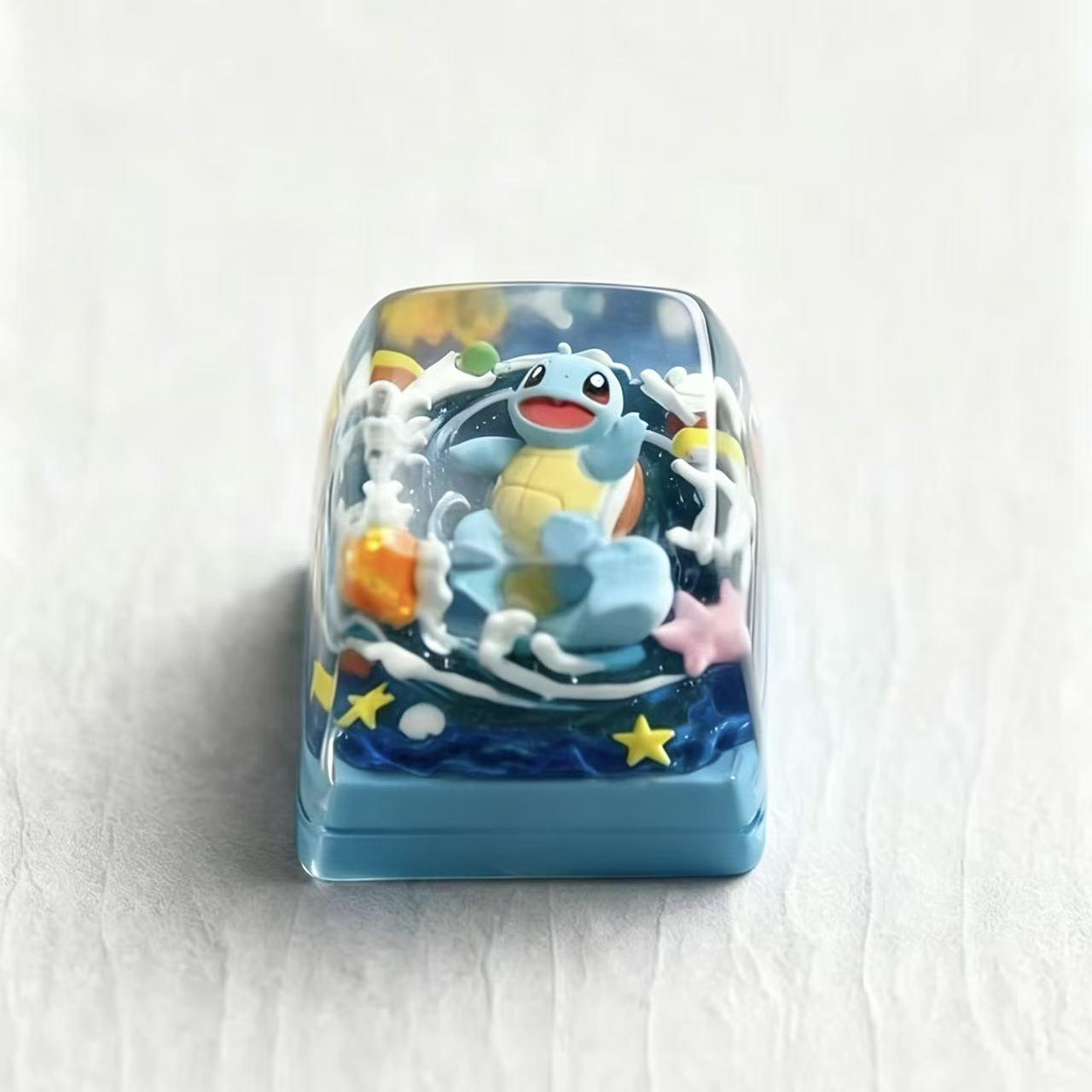 Transparent Resin Artisan Keycap, Squirtle Pokemon Mini Diorama Handmade Keycap Compatible with All MX Mechanical Keyboard Switches - Image 2