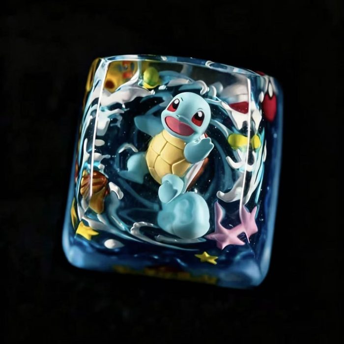 Transparent Resin Artisan Keycap, Squirtle Pokemon Mini Diorama Handmade Keycap Compatible with All MX Mechanical Keyboard Switches - Image 4