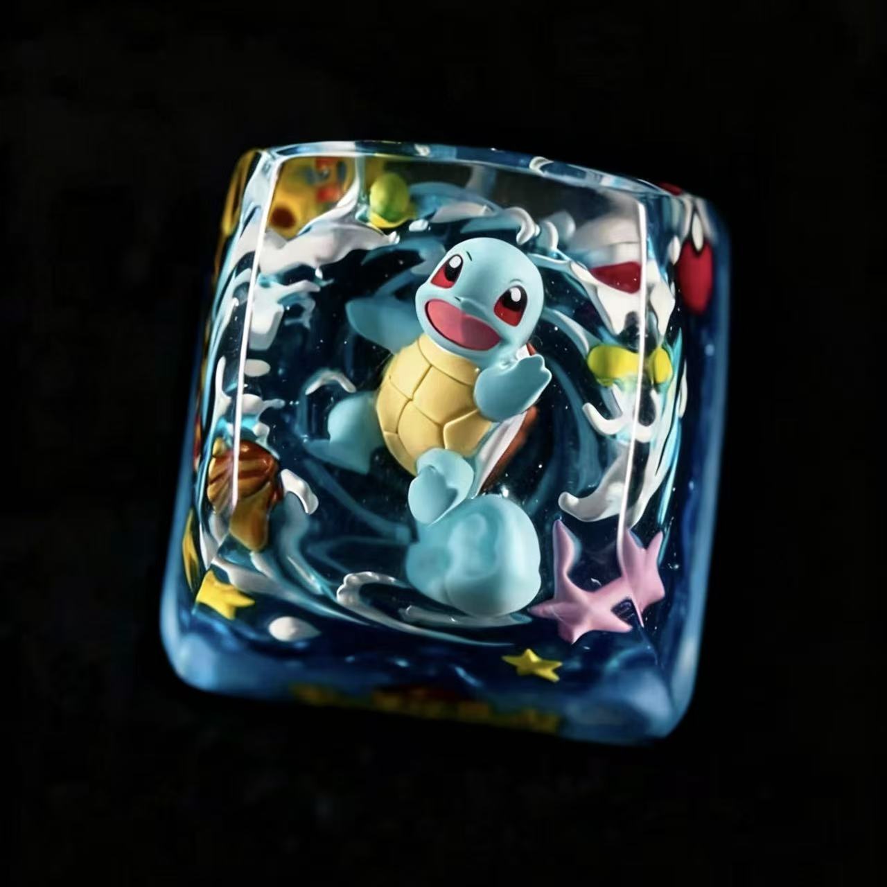 Transparent Resin Artisan Keycap, Squirtle Pokemon Mini Diorama Handmade Keycap Compatible with All MX Mechanical Keyboard Switches - Image 4