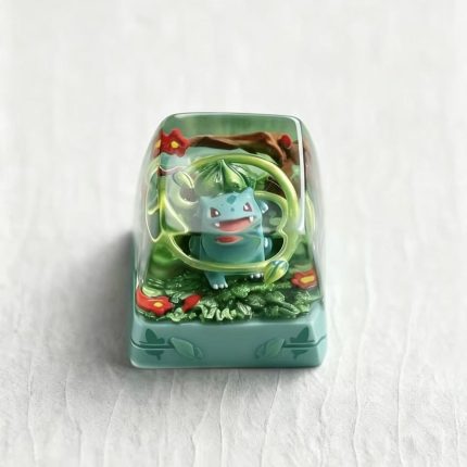 Transparent Resin Artisan Keycap, Bulbasaur Pokemon Mini Diorama Handmade Keycap Compatible with All MX Mechanical Keyboard Switches