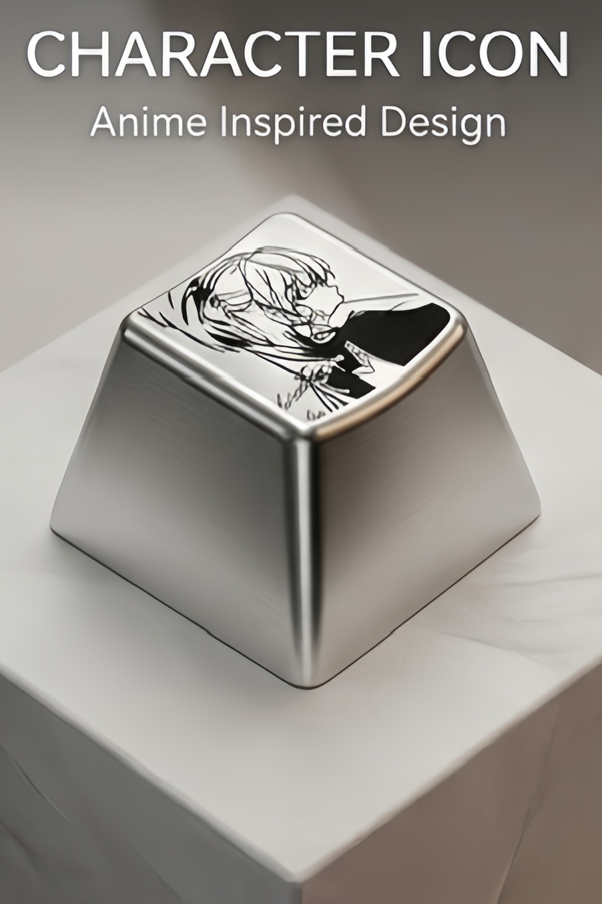 Laser Engraved Zinc Alloy Metal Keycap, Anime Character & Cute Cat Sketch Pattern Cherry Profile Artisan Keycap Compatible With Cherry MX Gateron Kailh All MX Mechanical Keyboard Switches - Image 5