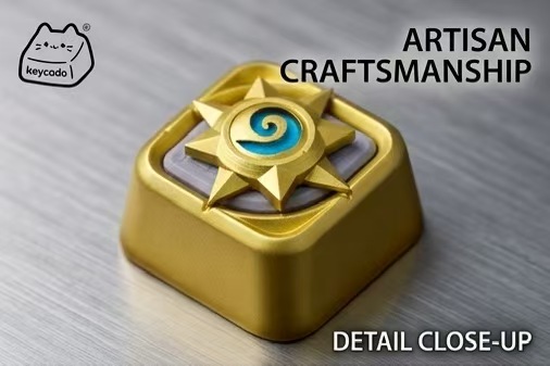 Hearthstone Spiral Logo Series Artisan Keycaps, Golden Metal & Rough Stone Texture Game Custom Keycap Cherry Profile For Mechanical Keyboard - Image 10