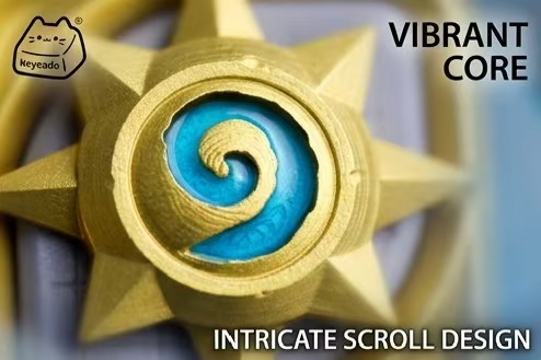 Hearthstone Spiral Logo Series Artisan Keycaps, Golden Metal & Rough Stone Texture Game Custom Keycap Cherry Profile For Mechanical Keyboard - Image 9