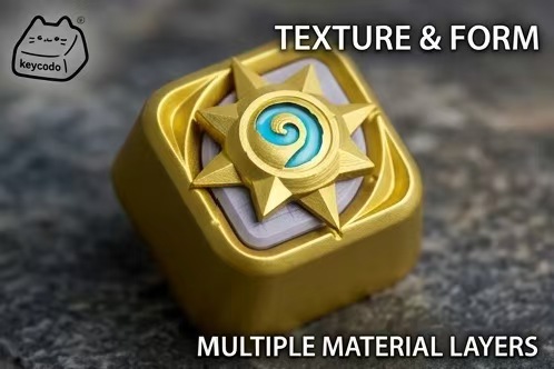 Hearthstone Spiral Logo Series Artisan Keycaps, Golden Metal & Rough Stone Texture Game Custom Keycap Cherry Profile For Mechanical Keyboard - Image 11