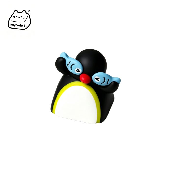 3D Sculpted Artisan Keycap, Fish-Catching Pingu Handmade Figure Keycap Compatible with All MX Mechanical Keyboard Switches