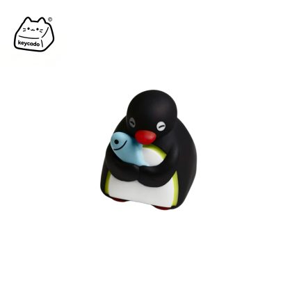 3D Sculpted Pingu Hugging Fish Artisan Keycap, Cute Cartoon Penguin Handmade Resin Keycap Compatible With Cherry MX Gateron Kailh All MX Mechanical Keyboard Switches