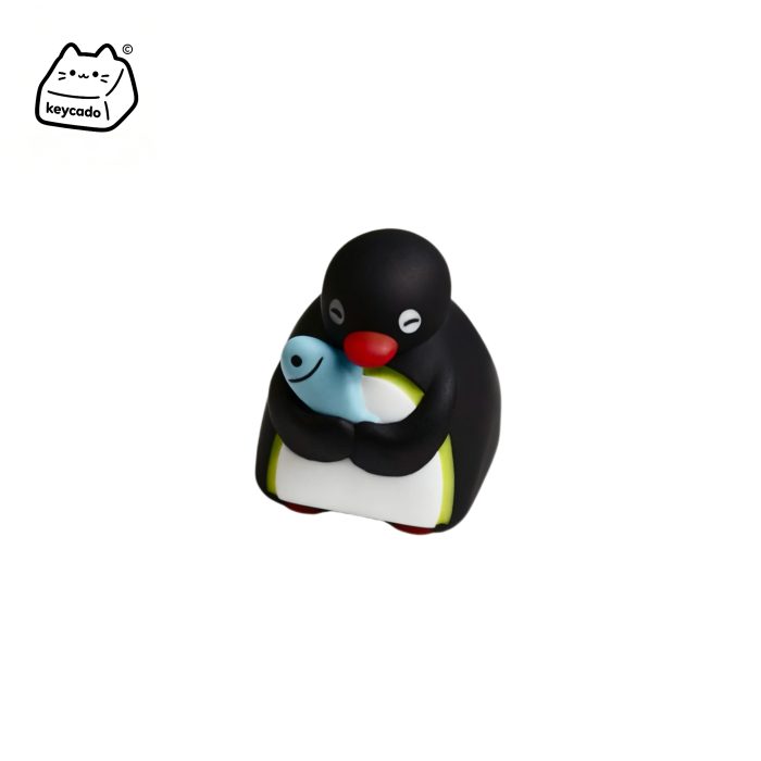 3D Sculpted Pingu Hugging Fish Artisan Keycap, Cute Cartoon Penguin Handmade Resin Keycap Compatible With Cherry MX Gateron Kailh All MX Mechanical Keyboard Switches