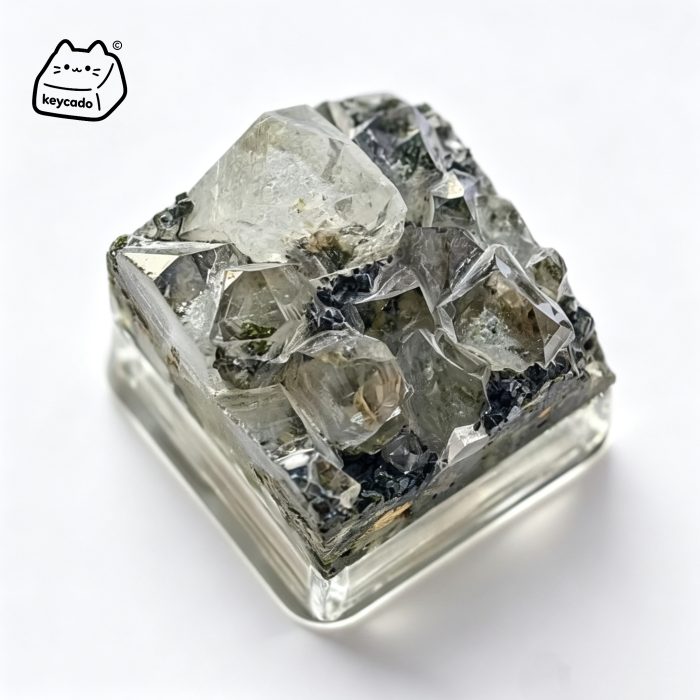 Natural Epidote Symbiotic Crystal Artisan Keycap, Rare Layered Mineral Specimen Handmade Unique Stone Keycap Compatible With Cherry MX Gateron Kailh All MX Mechanical Keyboard Switches