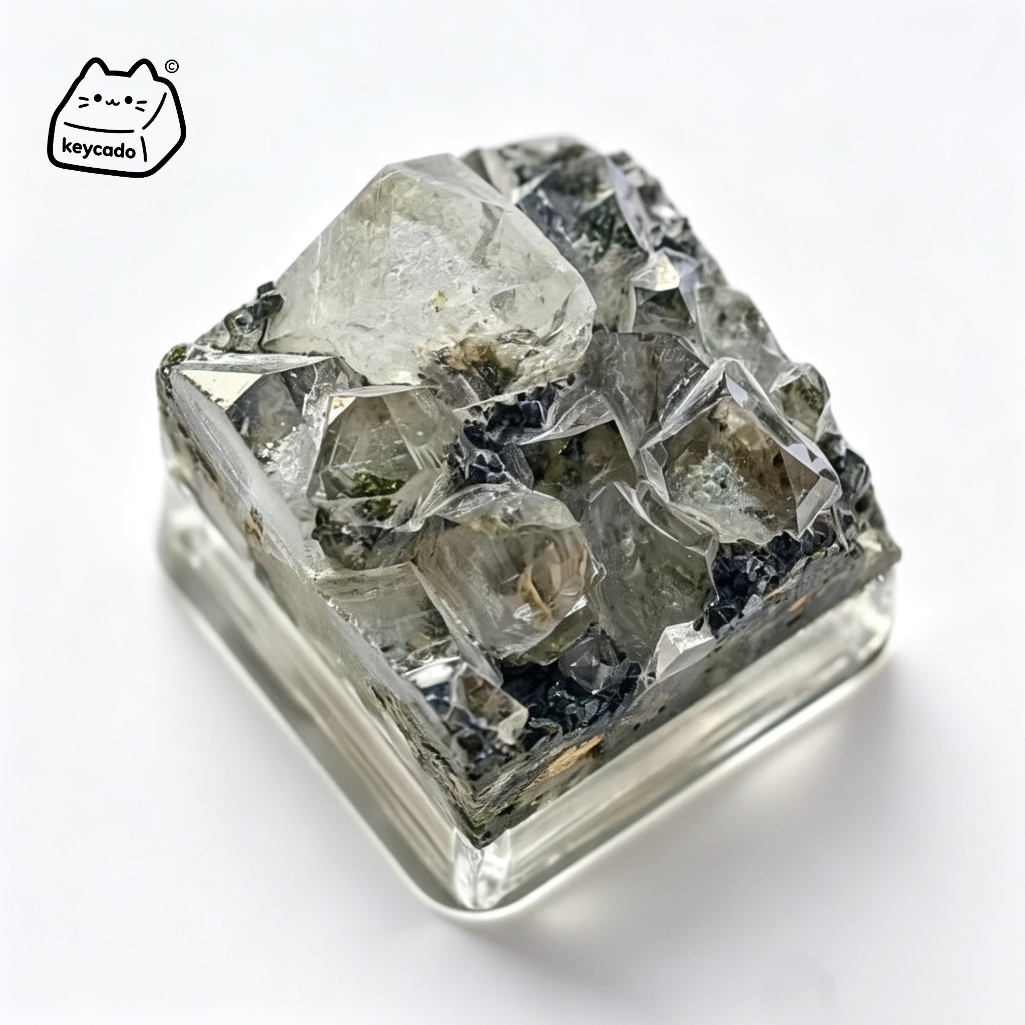 Natural Epidote Symbiotic Crystal Artisan Keycap, Rare Layered Mineral Specimen Handmade Unique Stone Keycap Compatible With Cherry MX Gateron Kailh All MX Mechanical Keyboard Switches - Image 1