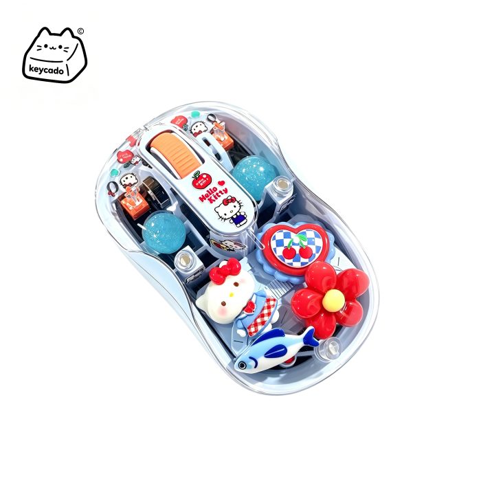 Handmade Custom Hello Kitty Transparent Shell Dual-Mode Bluetooth Wireless Mouse(blue)