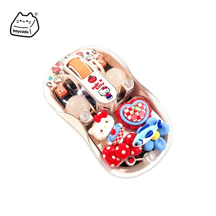 Handmade Custom Hello Kitty Transparent Shell Dual-Mode Bluetooth Wireless Mouse(beige)