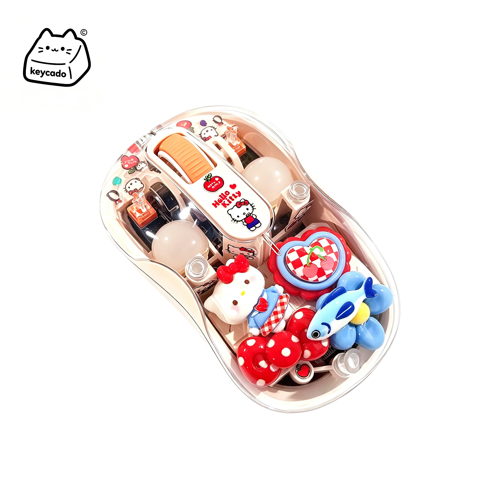 Handmade Custom Hello Kitty Transparent Shell Dual-Mode Bluetooth Wireless Mouse(beige) - Image 1