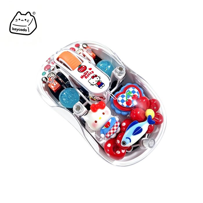 Handmade Custom Hello Kitty Transparent Shell Dual-Mode Bluetooth Wireless Mouse(white)