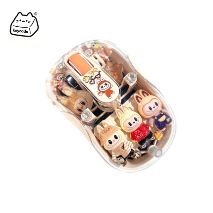 Handmade Custom Labubu Transparent Shell Dual-Mode Wireless Mouse(beige)