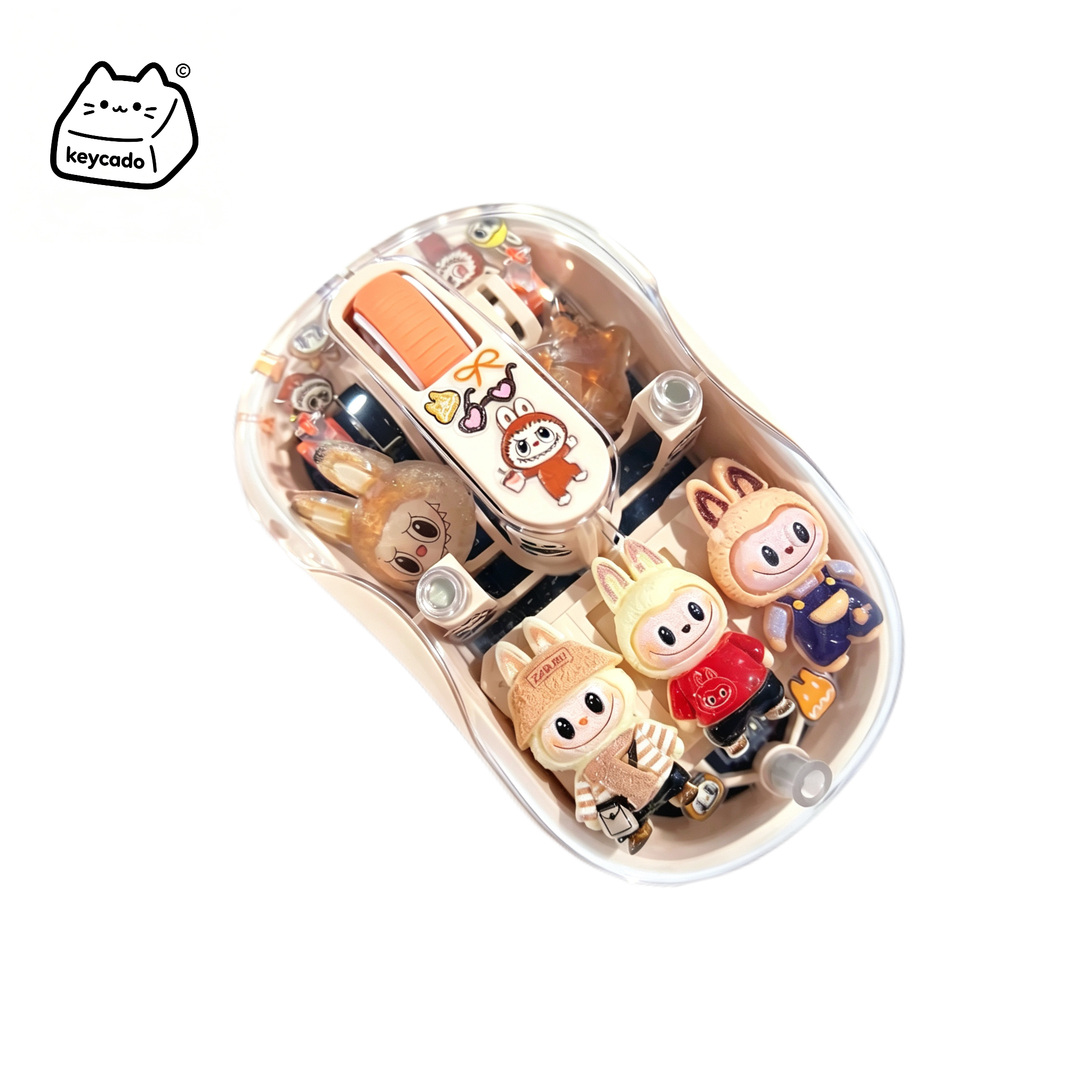 Handmade Custom Labubu Transparent Shell Dual-Mode Wireless Mouse(beige) - Image 1