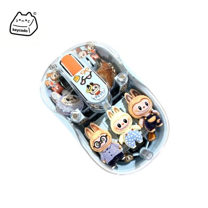 Handmade Custom Labubu Transparent Shell Dual-Mode Wireless Mouse(blue)